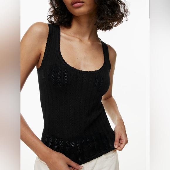 NWT Aritzia Wilfred Watson Top in Black Size Small Pointelle-knit scoopneck top - Picture 2 of 13